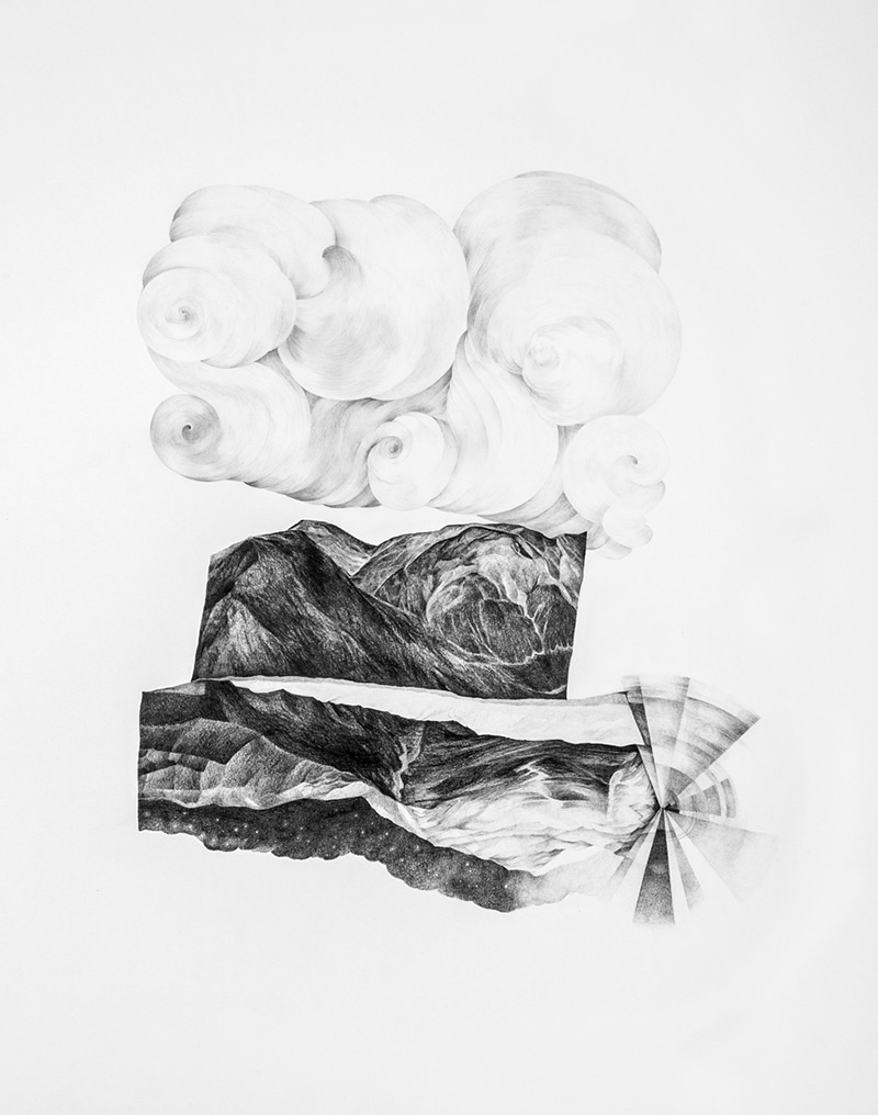 pencil drawing, surreal nocturnal landscape