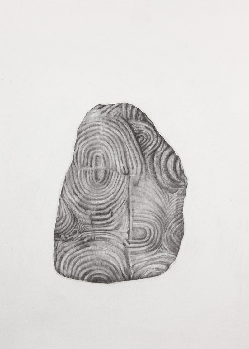pencil drawing of a carved stone, neolithic pattern, gavrinis