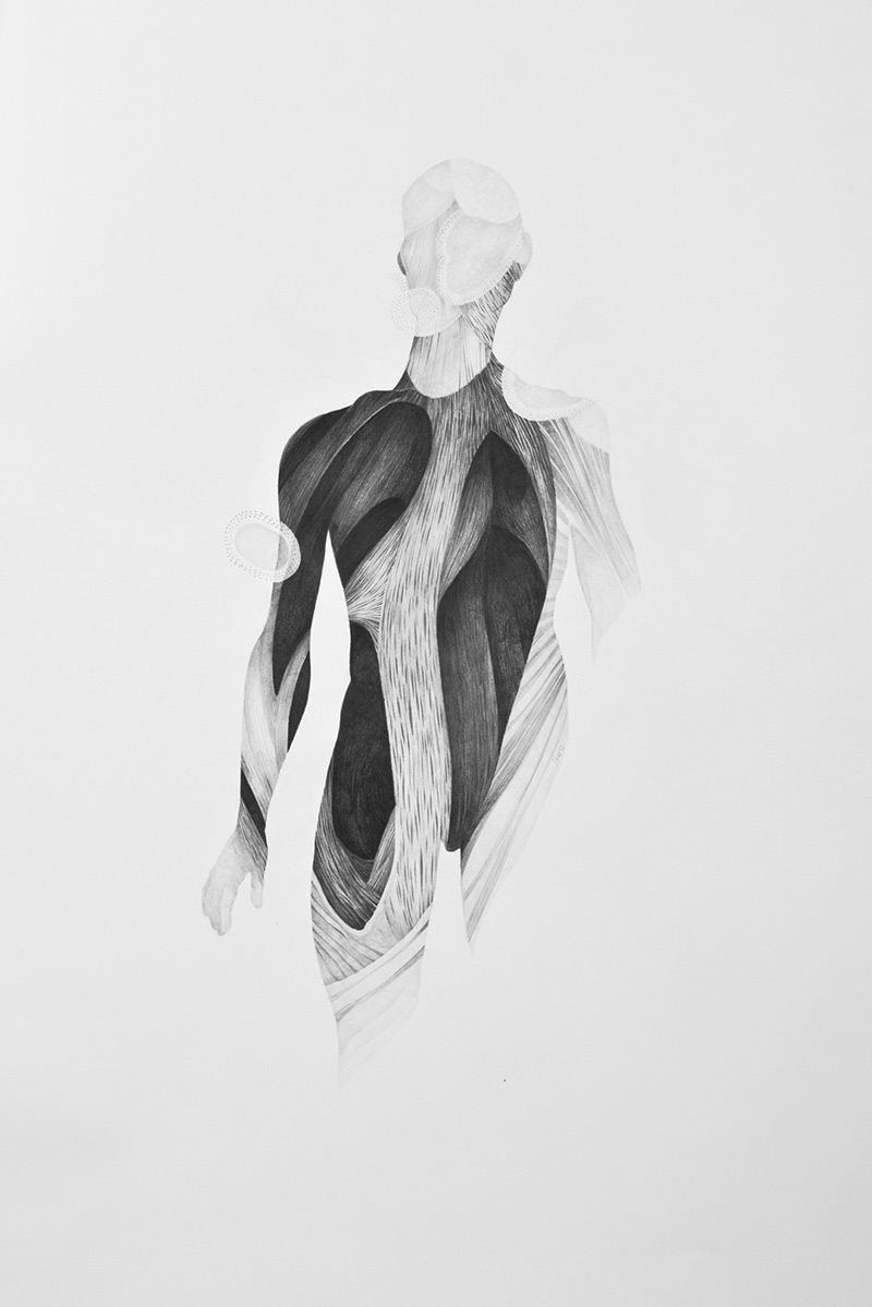 pencil drawing, surreal anatomy, innerspace