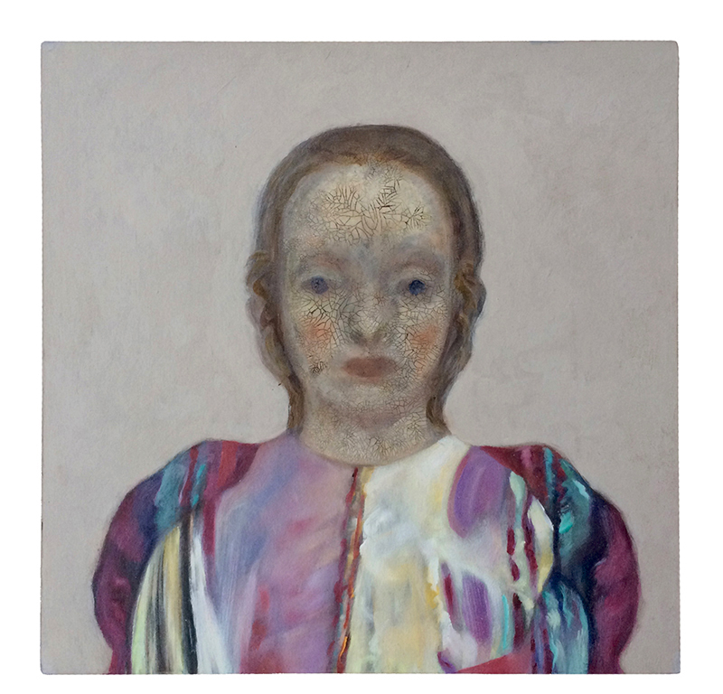 oil painting on wood, craquelé, craquelure, fancy dress